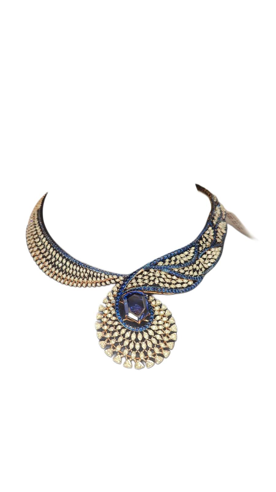 Royal Sapphire Drop Diamond Necklace – Asymmetrical Luxury Statement Piece