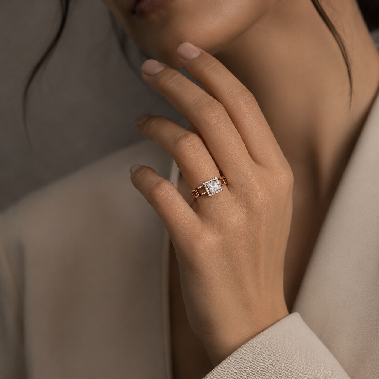 Elysian Halo Princess Cut Ring