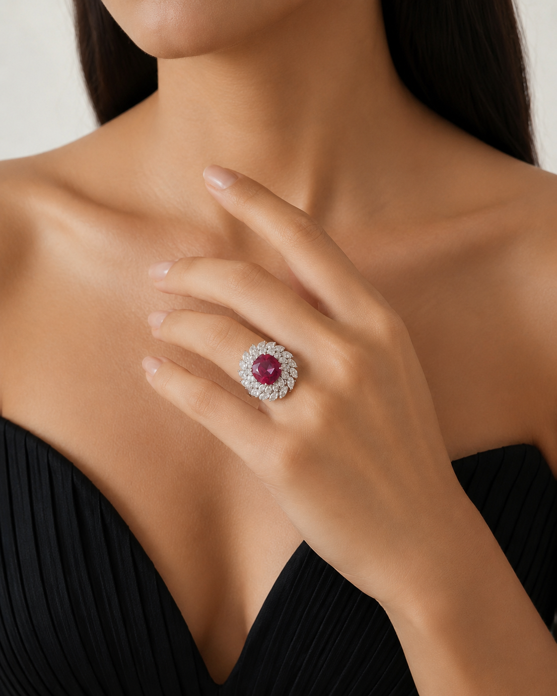 Ruby Center Diamond Halo Ring