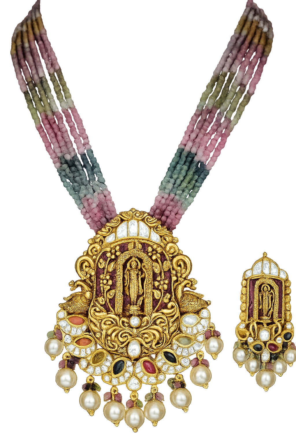 Temple Design Antique Gold Necklace Set