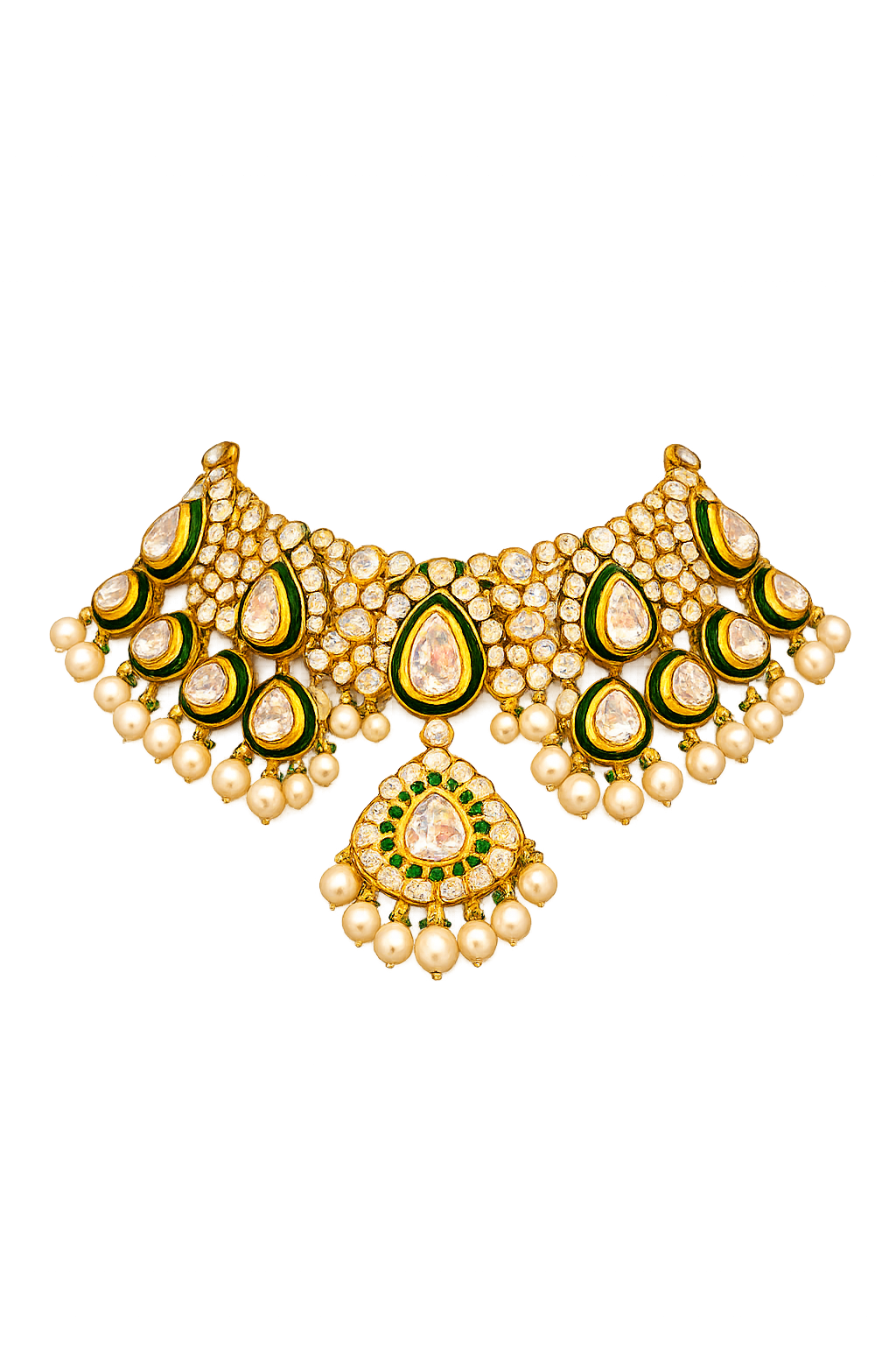 Emerald Polki Diamond Necklace Set