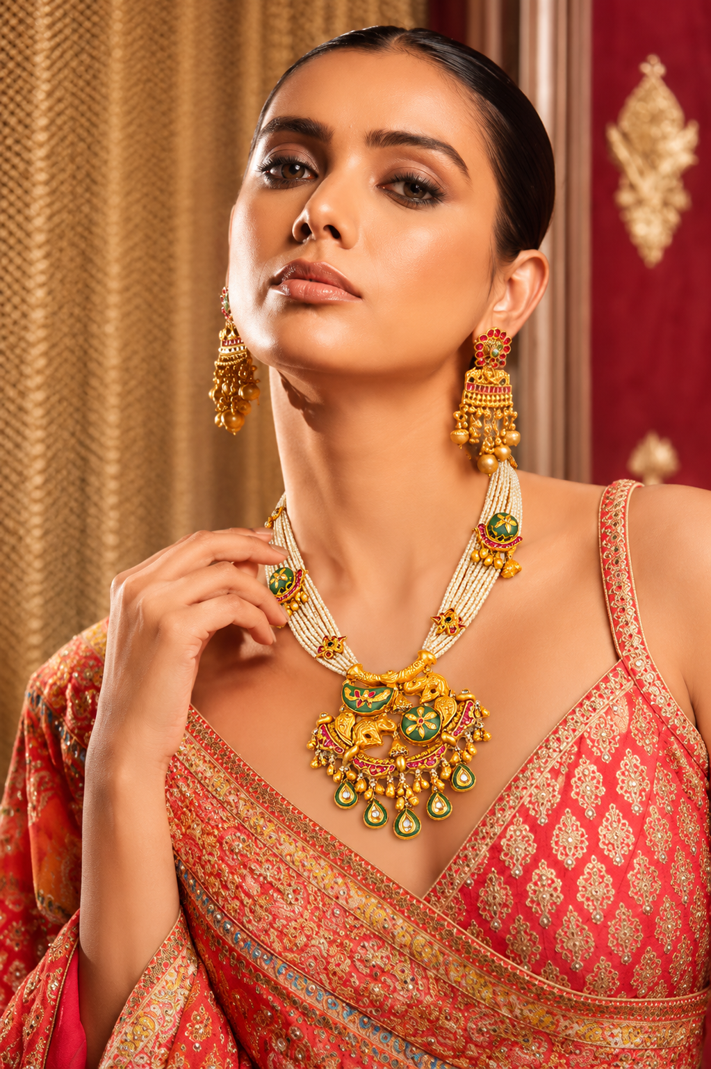 Royal Rajwada Gold Necklace Set – Elephant Motif Bridal Jewellery