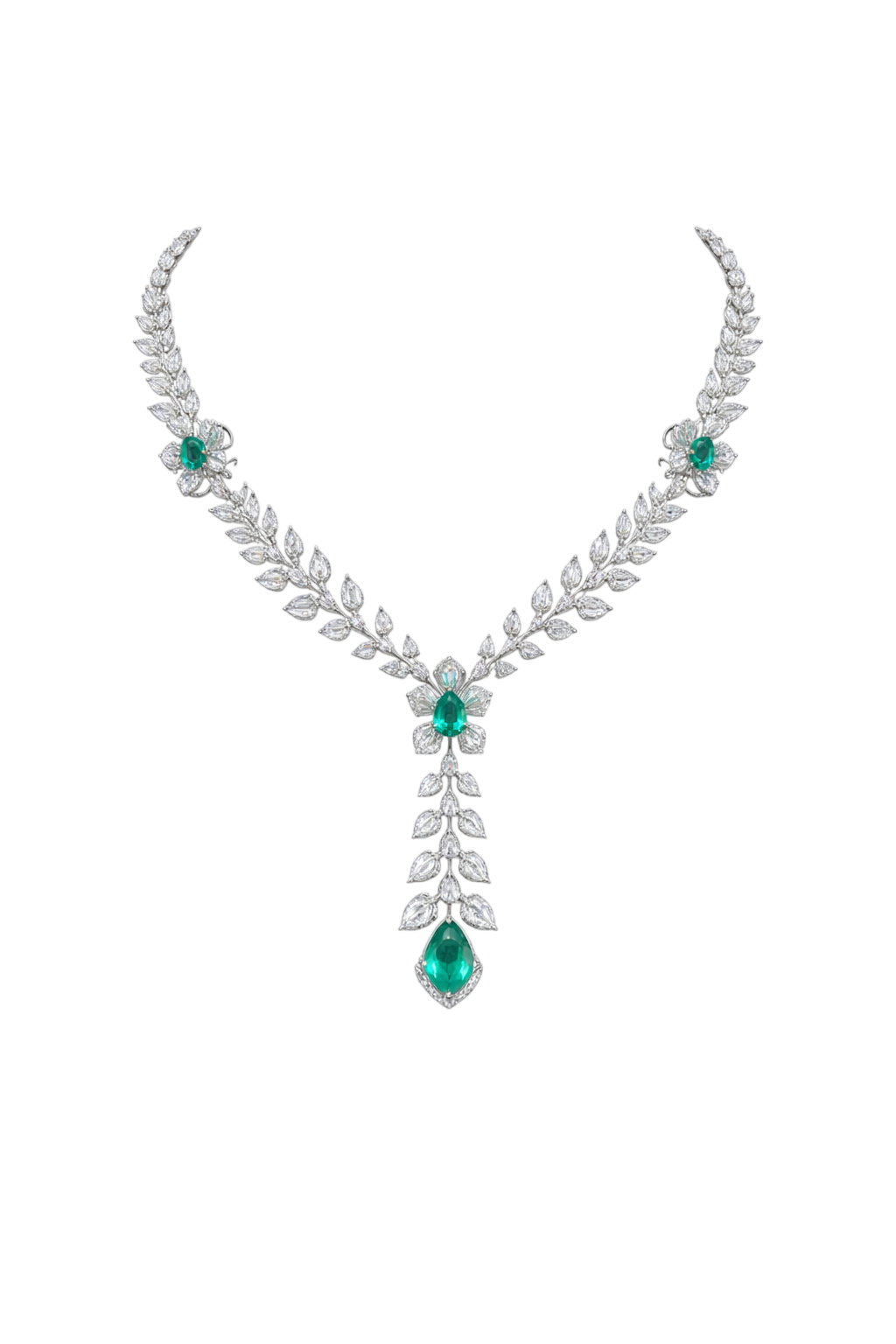 Emerald Drop Diamond Necklace Set