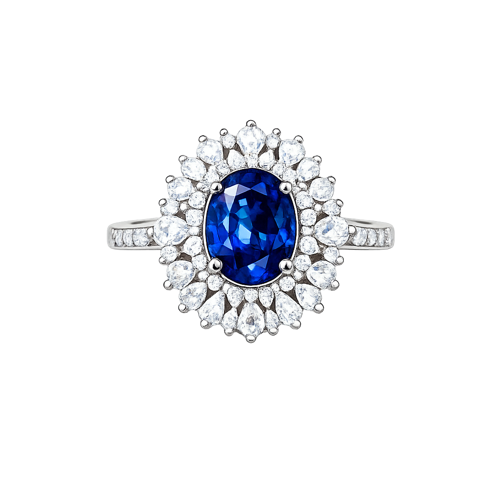 Royal Blue Sapphire Diamond Halo Ring