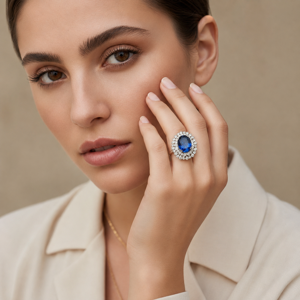 Royal Blue Sapphire Diamond Halo Ring